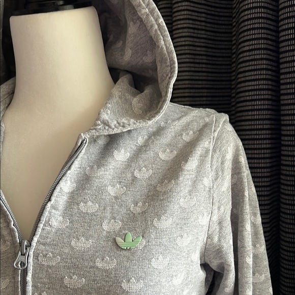 Adidas Women's Gray Logo Hoodie Jacket - Picture 2 of 9